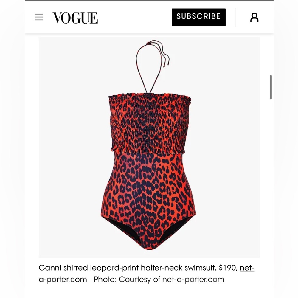 Ganni Red Leopard-Print Halter-Neck Swimsuit